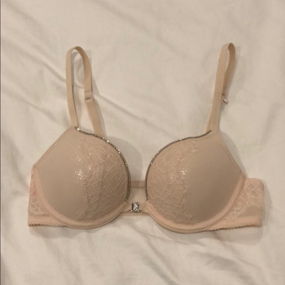 Light Pink front close bra with rhinestones